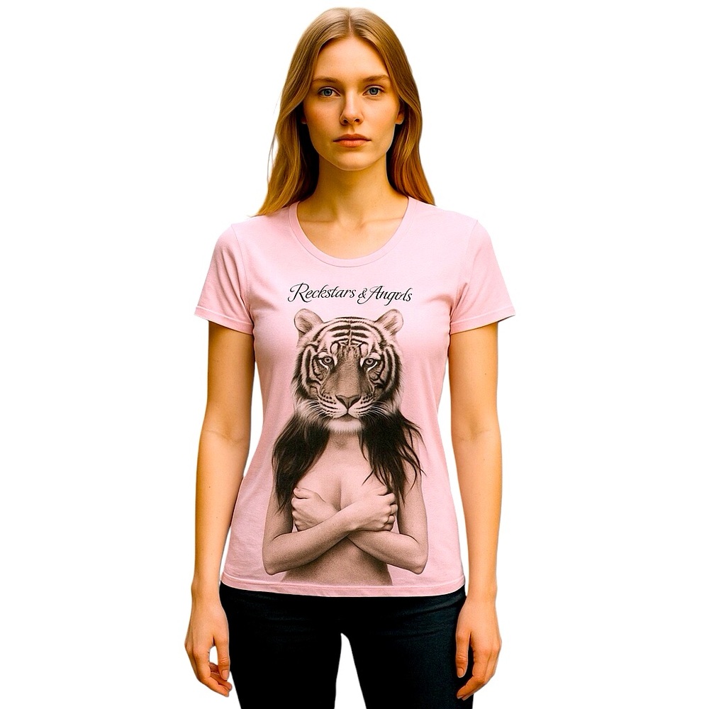 Rockstars & Angels Tiger Tee Shirt Women Color Rose L